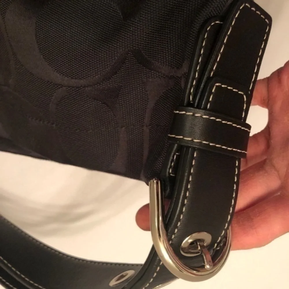 Coach vintage y2k f15068 signature jacquard black leather hobo bag